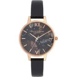Damenuhr Olivia Burton OB16GD22 (Ø 34 mm) - Elegante Damenuhr mit rosegoldenem Edelstahlgehäuse und schwarzem Lederarmband, ideal für stilbewusste Frauen. Perfekt für jeden Anlass.