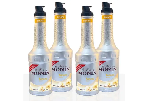 MONIN FruchtPüree Mix Banane 4 x 1 l - Vielseitiger Sirup für kreative Getränke, ideal für Cocktails und Desserts. Genießen Sie den vollen Banangeschmack in praktischen 1-Liter-Flaschen.