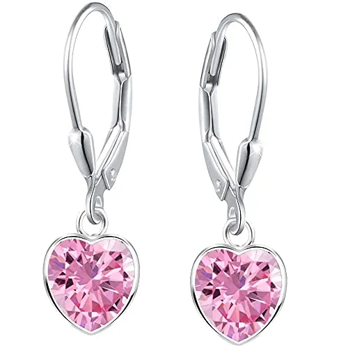 Kinder Mädchen Brisur Ohrringe echt 925 Silber Zirkonia Herz Ohrhänger Geschenkidee (K978 Brisur rosa)