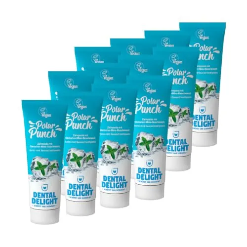 DENTAL DELIGHT 12er Pack, Polar Punch Zahnpasta (TESTSIEGER), Minze | Zahncreme, Vegan, Zahnpasta mit Geschmack, 1450 ppm Fluorid, Made in Germany, Rundumschutz