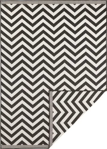 NORTHRUGS Wendeteppich Palma 200x290 cm - Wetterfest und Modern - Teppich für Innen und Außen mit wendbarem Design in Schwarz und Creme. Strapazierfähig, pflegeleicht und ideal für Balkon, Terrasse und Wohnzimmer.