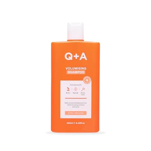 Q+A Volumen-Shampoo (250 ml), Verdichtung, Stärkung und Anti-Frizz Haarprodukte, Shampoo für feine Locken, mit Biotin, Erbsen-Peptiden und L'Arginin