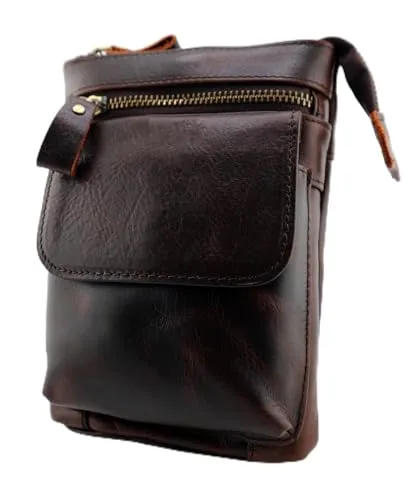 Leuchtbox Echtleder Outdoor Gürteltasche Hüfttasche Umhängetasche Handytasche Crossbody Bag für Damen und Herren Unisex Echtes Rindsleder (Braun 3 (Geölt))