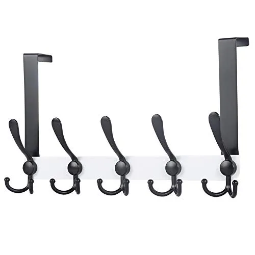 Dseap Türgarderobe zum Einhängen, Edelstahl Türhaken Innenseite, Türhakenleiste, Kleiderhaken Tür, Türaufhänger, für Kleidung Hut Handtuch Mantel, mit 5 Dreifachhaken, Weiß & Schwarz