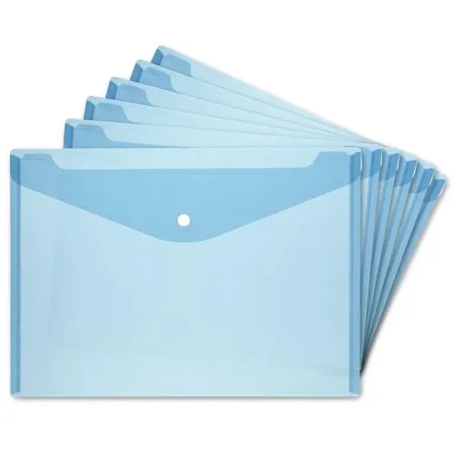 herlitz Dokumententaschen A4 aus Kunststoff, mit Druckknopfverschluss, blau transparent, 6 Stück