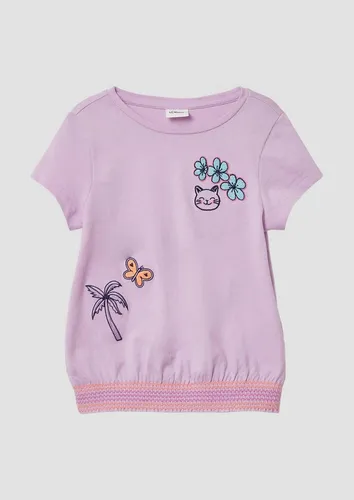 s.Oliver Kurzarmshirt T-Shirt T-Shirt im O-Shape mit Stickerei und gesmoktem Saum