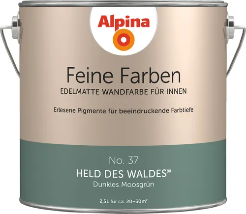 ALPINA Feine Farben Held des Waldes 2,5L - Wandfarbe in fesselndem Grün - Farben für den Innenbereich, wasserbasierte, matte Wandfarbe mit algenresistentem Schutz – ideal für ein gemütliches Esszimmer.