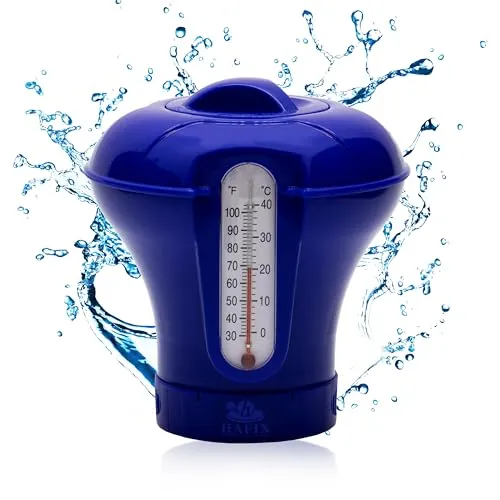 HAFIX Pool Dosierschwimmer inkl. Thermometer Pool-Schwimmer für Chlortabletten 7,6cm Tabletten. Chlor-Dosierer, Chlordosierer 3