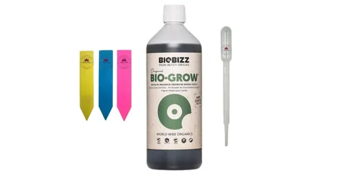 Biobizz Pflanzendünger Biobizz Bio Grow 1L, 1-St., BioBizz Bio-Grow 1L inkl. Dosierhilfe und Pflanzenschildern, Organischer BioBizz Flüssigdünger für Erde und Coco