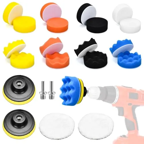 Zoll Polierschwämme Auto, 22 Tlg Polierpads Klett, Polieraufsatz Akkuschrauber, Politur Schwamm Set mit 2 M10 Adapter Bohren für Exzenter Poliermaschine Schleifmaschine 3