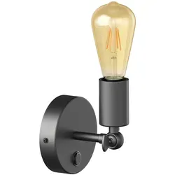 ledscom.de Vintage E27 Wand-Leuchte FETRO mit Schalter, schwarz, schwenkbar, inkl. E27 Lampe Retro gold, extra-warmweiß 489lm