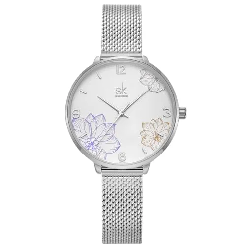 Alienwork Armbanduhr Damen Silber mit Mesh-Armband - Armbanduhren für Damen mit elegantem Design und japanischem Quarzwerk. Das feine Mesh-Armband sorgt für hohen Tragekomfort und passt zu jedem Outfit.