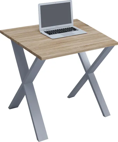 VCM my office Lona Schreibtisch - Kinderschreibtisch aus Sonoma-Eiche mit pflegeleichter, 2,2 cm starker Tischplatte und stabilen X-Fuß-Gestell in Silber – ideal für einen harmonischen Arbeitsplatz.