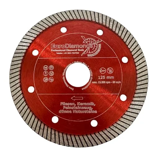 EDW RED DIAMOND Diamant-Trennscheibe Fliese Feinsteinzeug Keramik 125 mm x 10 mm x 22,2mm Profi Turbo Fliesenscheibe für Winkelschleifer