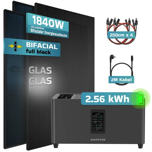 SUNNIVA® 1840W Balkonkraftwerk mit 2,56 kWh Speicher – Effiziente Solaranlage für Balkon und Terrasse - Das SUNNIVA Balkonkraftwerk 1840 W mit Marstek Jupiter C + Plus Speicher bietet Ihnen eine kompakte und flexible Lösung zur Energieerzeugung. Genießen Sie die Vorteile von bifazialen Solarmodulen für optimale Leistung.