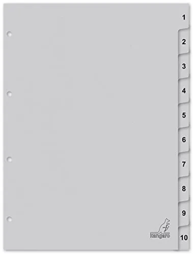 Kangaro Karton-Register DIN A4 Zahlen 1-10. 180 g/m² recycelter Grau FSC Karton - 10-teilig
