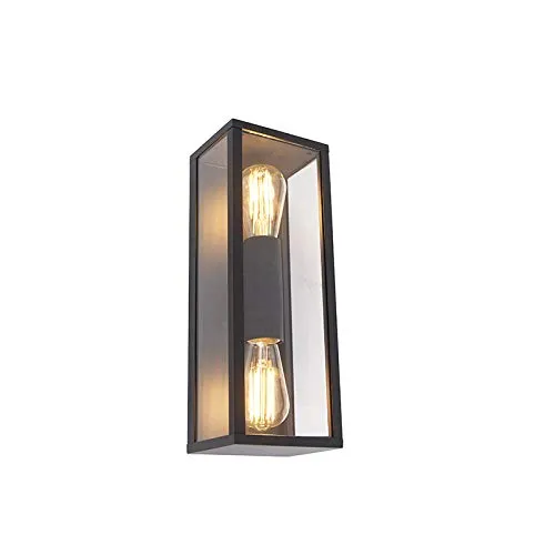 QAZQA Charlois Außen Wandleuchte schwarz 38 cm - Vintage Design mit 2-Licht IP44 - Außenwandleuchte in robustem Design, ideal für Haustüren oder Badezimmer. Dimmbar und spritzwassergeschützt (IP44), perfekt für stimmungsvolle Beleuchtung.