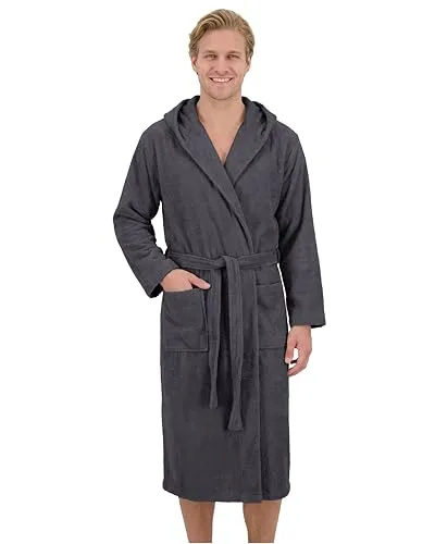 LAYNENBURG Bademantel Herren Frottee - 100% Baumwolle, wadenlang mit Kapuze - Hochwertiger Herren-Bademantel aus 100% Frottee-Baumwolle, saugstark und atmungsaktiv. Ideal für Sauna und Zuhause, mit Kapuze und großzügigen Taschen für maximalen Komfort.