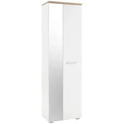 Stella Trading Garderobenschrank mit Spiegel - Moderner Flurgarderoben Schrank in Weiß, Artisan Eiche Optik, viel Stauraum und einfache Montage, 60 x 198 x 38 cm