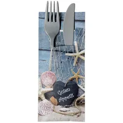 Bestecktaschen mit Servietten - Vielseitige Farben für Gastronomie und Privat - Servietten in maritimen Designs, ideal für Restaurants und besondere Anlässe. Hochwertige Papier-Bestecktaschen im modernen Stil, perfekt für jede Tischdekoration.