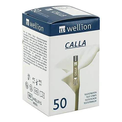 Wellion Calla Blutzuckerteststreifen - Blutzuckermessgeräte für präzise Glukosebestimmung, ideal für Diabetes-Management und einfache Handhabung.