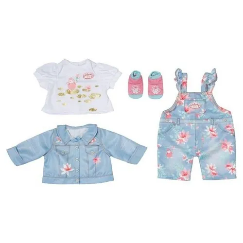 Baby Annabell Active Deluxe Jeans Outfit - Stylisches Outfit für 43 cm Puppen, bestehend aus Jeanshose, Jeansjacke und Bluse – ideal für modische Puppenspieler!
