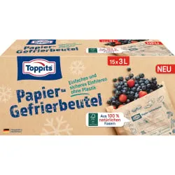 Melitta Europa GmbH & Co. KG Toppits® Papier-Gefrierbeutel, reißfest, Frischhaltebeutel aus 100% natürlichen Fasern, 1 Packung = 15 Stück, Fassungsvermögen: 3 Liter 4008871220264