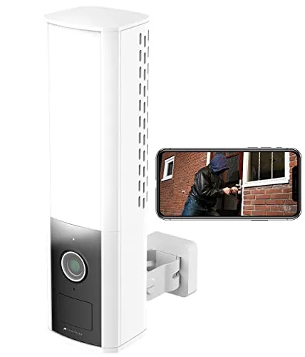 VisorTech Außenleuchte Kamera: LED-Außenwandleuchte & WLAN-2K-Kamera, PIR, Nachtsicht, Sirene, weiß (Lampe, Außenbeleuchtung Mit, Außenlampe Bewegungsmelder)