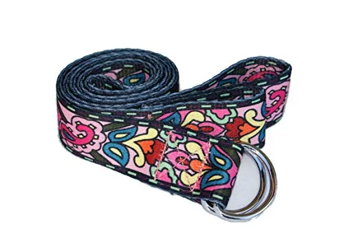 Yogagurt – Hochwertiger 2 in1 Yoga Gurt/Yogamatte Tragegurt mit Verschluss als praktisches Hilfsmittel beim Yoga oder Pilates (Pink Heart)