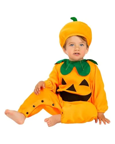 Funidelia Kürbis Kostüm für Babys mit Overall und Mütze, Gemüse Outfit, Halloween- und Karnevalskostüme – Größe 6-12 Monate