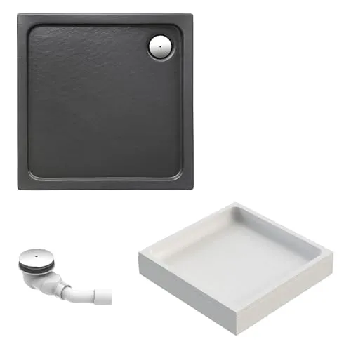 Schulte Duschwanne Adria 90x90 cm - Duschwanne mit passendem Wannenträger und Ablauf, pflegeleichtes Acryl in anthrazit matt, rutschhemmende Oberfläche für sicheres Duschen – ideal für moderne Badezimmer.