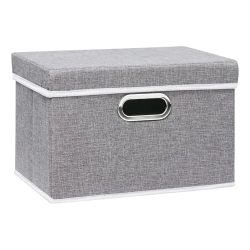 Yawinhe 1 Stück Aufbewahrungsboxen mit Deckel, Faltbare Stoffbox mit Griffen, Boxen Aufbewahrung, für Schlafzimmer, Kleideraufbewahrung, 32x23x20cm, Grau, SNK023G-1