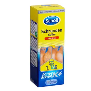 Scholl Schrundensalbe Active Repair K+ Fußcreme 60 ml - Hautpflegemittel (Cremes, Duschgel) mit intensiver Reparaturformel für trockene und rissige Füße, spendet langanhaltende Feuchtigkeit und sorgt für geschmeidige Haut.