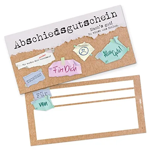 itenga Geschenkgutschein Geschenkkarte zum Ausfüllen I Abschied Rente Jobwechsel I Gutschein I 21,0 x 10,5 cm I Karte zum Ausfüllen