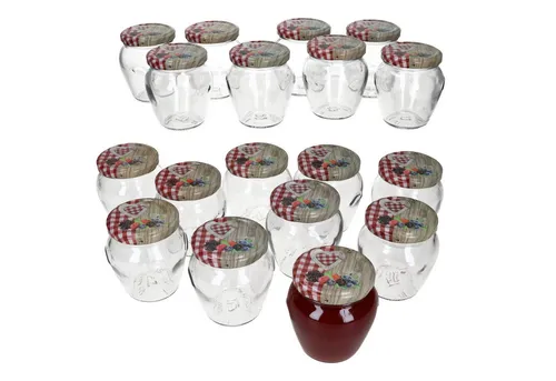 MamboCat Einmachglas 18er Set - Stilvolle Marmeladengläser mit Holz-Herz Rot Beeren Deckel - Frischhaltedosen: 18 elegante Marmeladengläser aus geschmacksneutralem Glas mit rustikalem Holz-Herz-Design. Ideal zum Einkochen und luftdicht verschließbar für langfristige Konservierung.