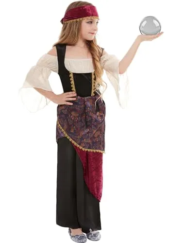 Smiffys Wahrsagerin-Kostüm für Kinder - Buntes Wahrsagerin-Kostüm mit Kleid und Kopftuch, ideal für Kinder von 4–6 Jahren, sicher und getestet nach EN71 Standards für unbeschwerten Spaß.