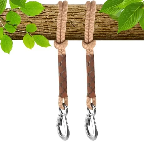 KUHAWL 2 Stück Schaukel Baumbefestigung Seil, 0.6M Hängematte Befestigung Seil, Hängematte Schaukel Befestigung Verstellbares Seil Baumschaukel mit Karabiner für Schaukeln Hängematten Yoga