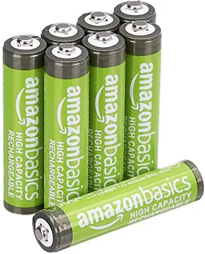 Amazon Basics 8er-Pack wiederaufladbare AAA-NiMH-Akkus mit hoher Kapazität, 850 mAh, 1,2 V, bis zu 500-mal aufladbar, vorgeladen