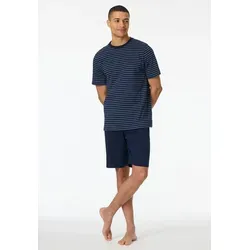 Schiesser Herren Schlafanzug kurz Rundhals - Nightwear Set, Admiral_182198, 56 - Schlafanzüge für Herren, bequemes Set aus weicher Single-Jersey-Qualität mit Streifen-Shirt und einfarbigen Shorts.