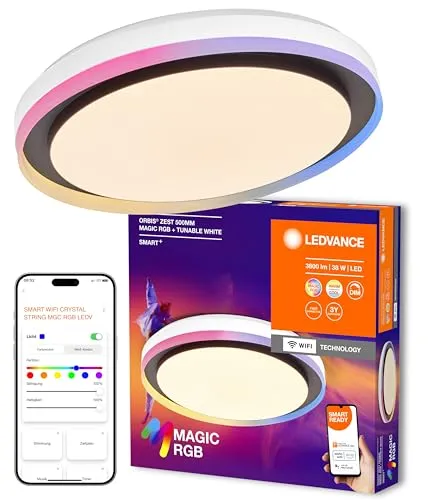 LEDVANCE Smart+ Orbis Ceiling Deckenleuchte RGB 50cm Schwarz - Moderne Deckenleuchte mit dimmbarer TW RGB-Funktion, steuerbar via App. Ideal für Wohnräume und einfach zu installieren.