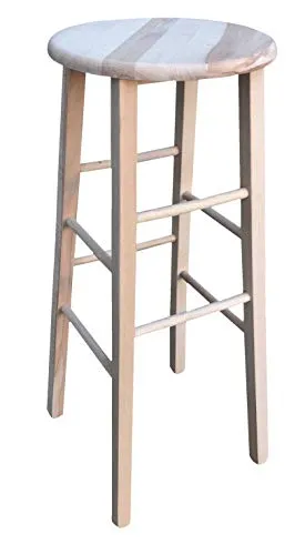 okaffarefatto maddaloni Hocker aus Massivholz mit runder Sitzfläche 80 cm hoch vom Boden bis zur Sitzfläche, fertig montiert, unbehandelt zum Lackieren, gerade Beine