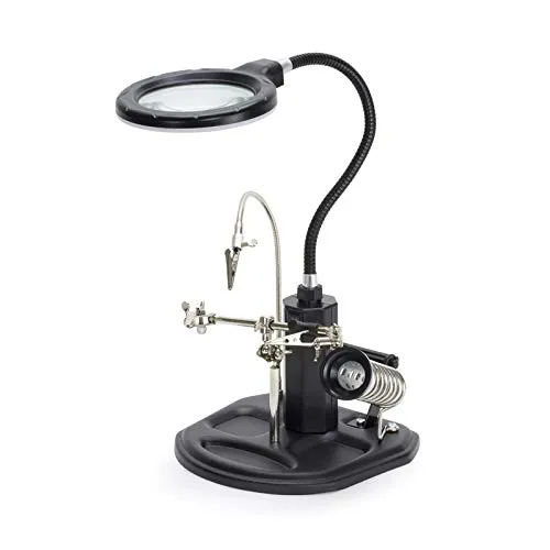 Löthilfe LED Lupe mit Schwanenhals, 3. Helfende Hand - Löt- & Schweißgeräte, bietet eine integrierte LED-Beleuchtung für präzises Arbeiten bei niedrigen Lichtverhältnissen.