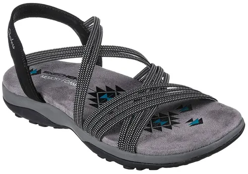 SKECHERS Reggae Slim Sandale Damen schwarz 42 - Wanderschuhe für Damen mit veganem Obermaterial und anpassungsfähigem Memory Foam Fußbett für höchsten Komfort bei Outdoor-Abenteuern.