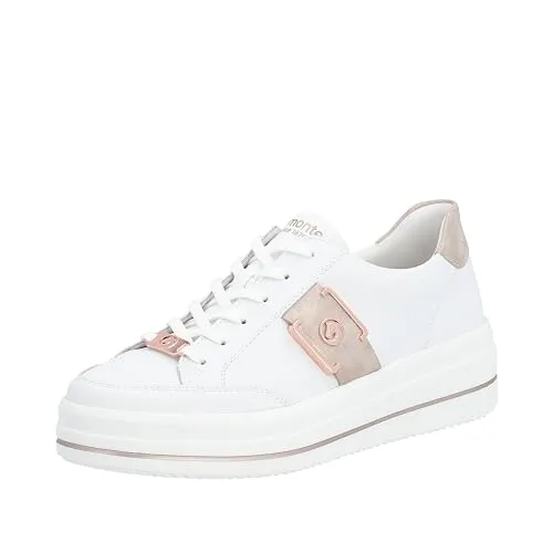 Remonte Damen D1C02 Sneaker, Weiss/Rosegold - Bequeme Eleganz für jeden Tag - Damen-Sneaker mit modischem Design und geringem Gewicht. Aus hochwertigem Echtleder, atmungsaktiv und mit auswechselbarer Einlegesohle für optimalen Komfort.
