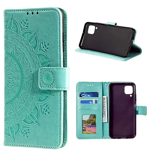 CoverKingz Handy Hülle kompatibel mit Samsung Galaxy A42 5G - Handyhülle mit Kartenfach Bookcover Case - Handy Tasche klappbar Motiv Mandala Grün
