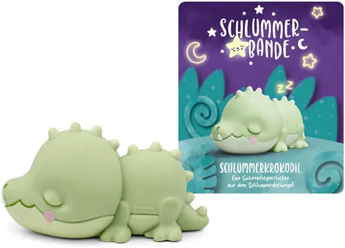 tonies Hörspielfigur Schlummerkrokodil - Gutenachtgeschichte aus dem Dschungel - Erlebe die beruhigende Geschichte des Schlummerkrokodils auf seiner Suche nach Ruhe. Ideal für entspannte Gute-Nacht-Rituale mit liebevollen Klängen aus dem Dschungel.