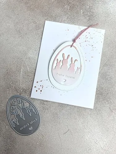 Stanzschablone/ Cutting dies Hasen Familie Ostern im Ei, 5x7cm ( Ei & vier Puschel)