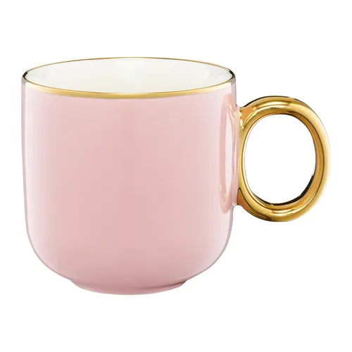 Kaffeebecher Gold Becher Kaffeetasse Porzellan Tasse Royal rosa 380 ml