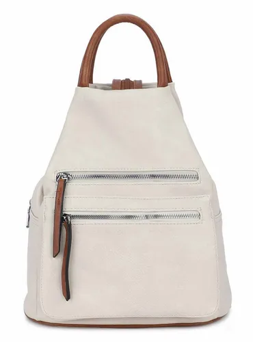 ITALYSHOP24 Rucksack Damen - Eleganter CityRucksack - Rucksäcke aus Kunstleder in Beige, mit praktischem Reißverschlussfach und Fächern für Geldbörse und Smartphone, ideal für den Alltag.