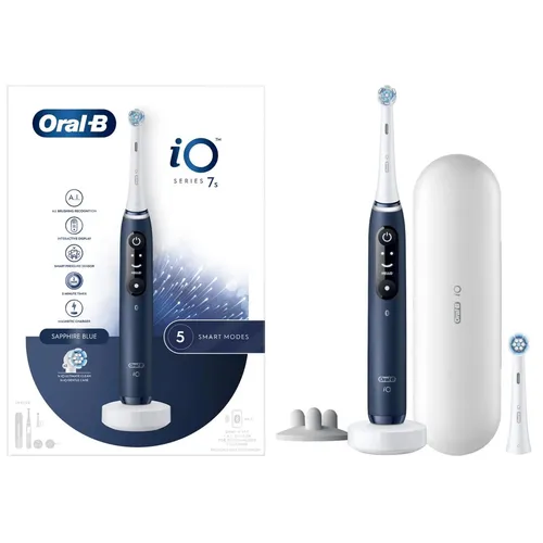 Oral-B iO 7S Vibrierende Zahnbürste Blau/Weiß - Elektrische Zahnbürsten mit 5 Modi für optimale Mundpflege, inkl. intelligenter Drucksensor und mobiler App-Unterstützung für individuell abgestimmte Zahnhygiene.